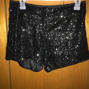 Cache black sequin mini shorts